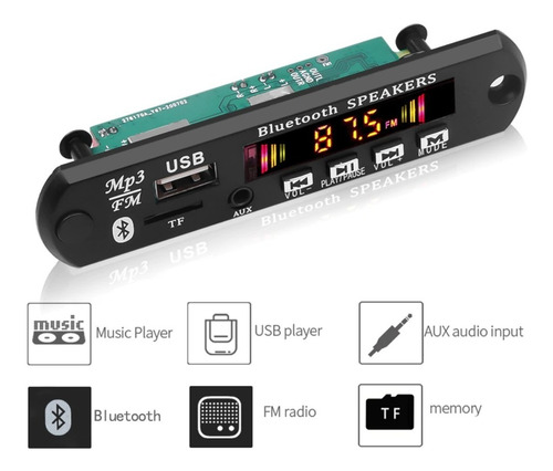 Módulo Mp3 Usb/sd/fm/aux C/ Bluetooth Con Control Remoto