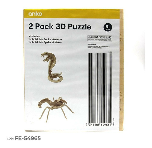 Puzzle 3d Set Esqueleto Serpiente Araña Madera