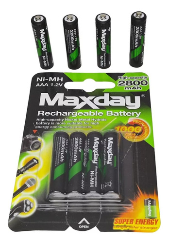 Pila Batería Recargable Aaa X4 Unidades 2800mah + 1000 Usos