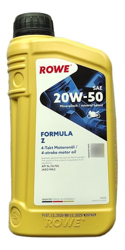 Aceite Para Motos Rowe 4 Tiempos Sae 20w50 X 1 Lt