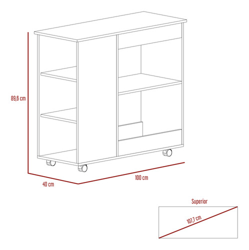 Mueble Microondas Bajo + Meson Cocina Ruedas - Blanco/duna