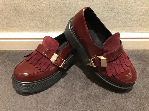 Zapatos Febo Charol Bordo Talle37 Una Sola Puesta Como Nuevo