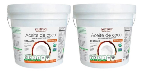 2 Cubetas Nutiva - Aceite De Coco Orgánico Refinado 3.79 Lt