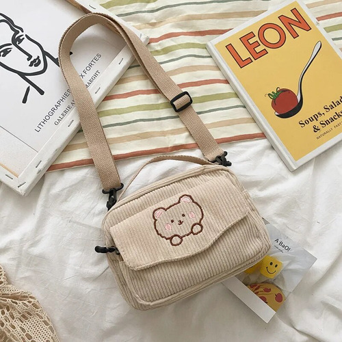 Bolso De Pana, Bolsos De Lona, Bandolera Con Bordado De Osos