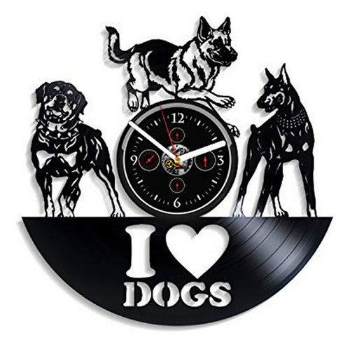 Reloj De Pared Con Diseño De Perro Con Texto  I Love Dogs 