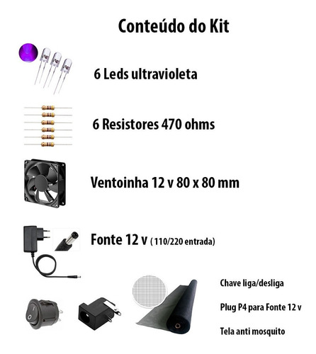 Imagem 1 de 10 de Kit Led P/ Armadilha De Mosquito Led+resistor+fonte+conector