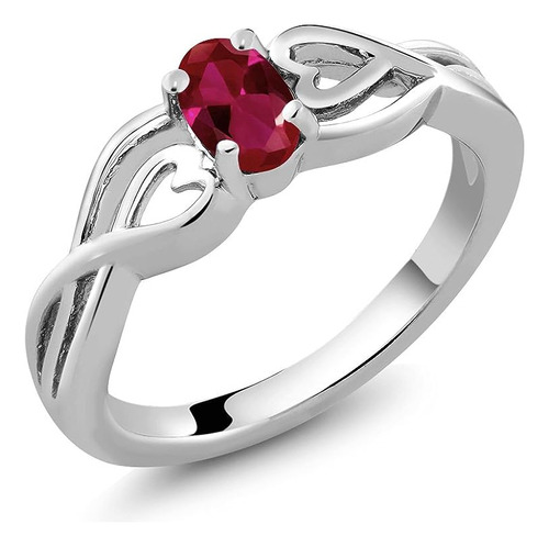 Gem Stone Anillo Plata 925 Con Rubi Creado En Rojo Para Muje