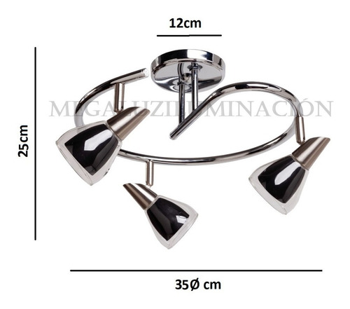 Imagen 3 de 5 de Araña Plafón Max Cromo 3 Luces Ge Rulo Móvil Apto Led