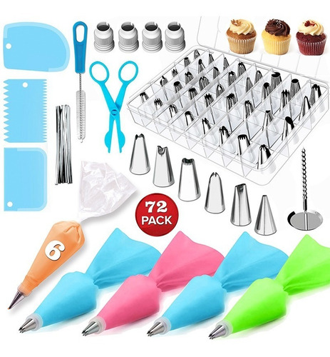 Imagen 1 de 8 de Kit De Decoración 72 Uds C/picos/manga Pastelera/duayas Y +