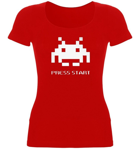 Remera Mujer Algodón Space Invaders Press Start