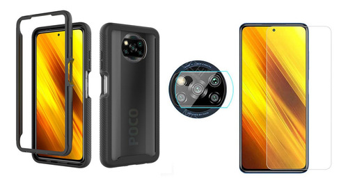 Funda Hibrido + Vidrio + Camara  Para Xiaomi Poco X3 Pro