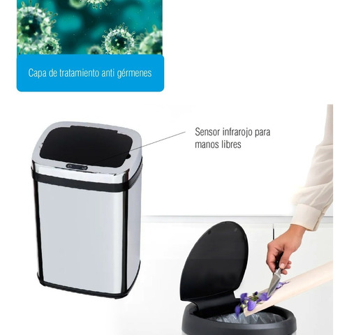 Imagen 5 de 8 de Cesto De Residuos Mio Rectangular Automático 30lts Tbm30lr