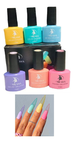 Set Esmaltes Gamas Mussa Efecto Gelatina Vitral 6 Piezas