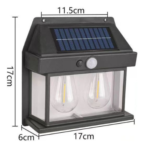 Foco Solar Lampara Exterior Pared Sensor Dos Ampolletas