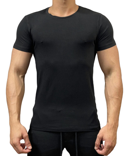 Camiseta Slim Fit Masculina Preta Basica Lisa Premium Austin