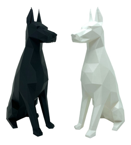 Set De 2 Estatuas De Perros Dóberman Blanco Y Negro 20 Cm