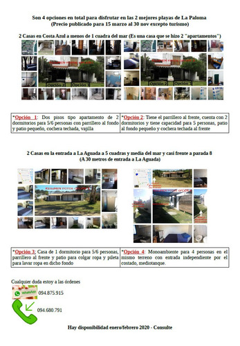4 Casas Alquiler-la Paloma-costa Azul Y La Aguada.disp Carna