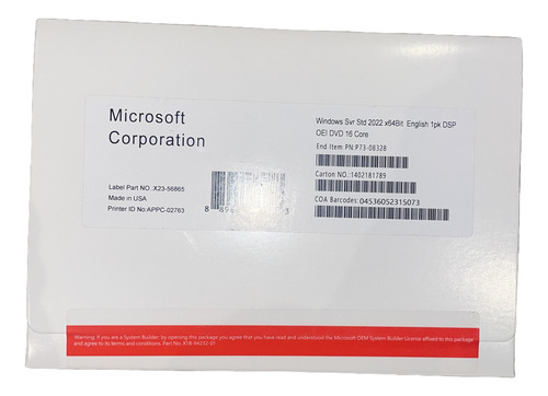 Windows Svr Std 2022 X64bit English 1pk Dsp Oei Dvd 16 Core