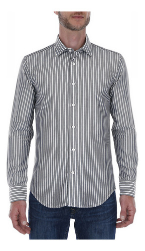 Camisa De Hombre De Rayas Tencel/algodón Scappino 3658