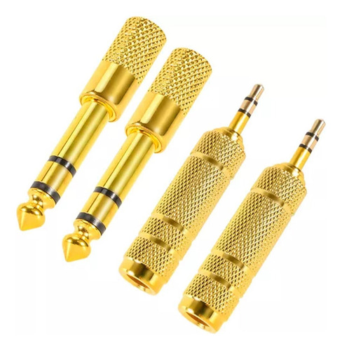 4 Pzs Conector Jack 6.35 Adaptador 3.5mm Estereo Pro Dorado Adecuado para micrófonos de altavoces de guitarra