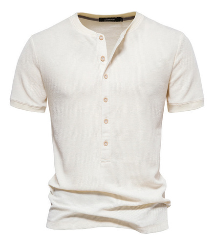 Camiseta Tipo Gofre De Punto Con Cuello Henry Para Hombre, M