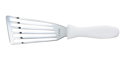 Espátula Volteadora Ranurada Steiner De Cocina Inox 16 Cm Color Blanco