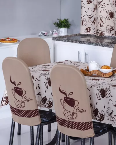 Kit Jogo De Cozinha Estampa Coffee Para Mesa Com 4 Cadeiras
