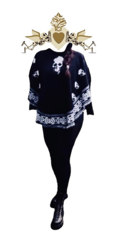 Poncho - Jorongo Estilo Gótico Diseño De Cráneos Calaveras