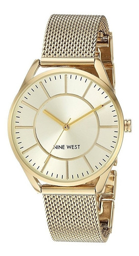 Reloj De Pulsera De Malla Dorada Nine West Nw / 1922chgb Par