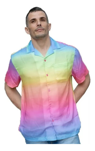 Camisa Viscose Social Masculina Colorida Tie Dye Havaiana