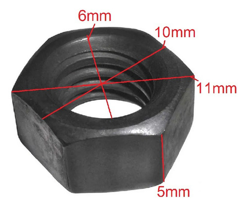 Tuerca Hexagonal Mi T-5 Pc P-1 6mm. Acero Pavonado X 10unid.
