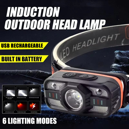 Lámpara De Cabeza Led Recargable Con Sensor Y Luz Roja
