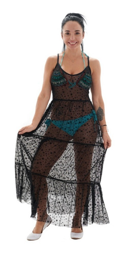 Imagen 1 de 4 de Vestido Negro Con Estrellas Largo 463