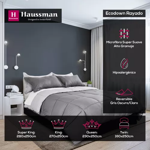 Acolchados 2 Plazas Edredon Queen Gris Reversible Haussman