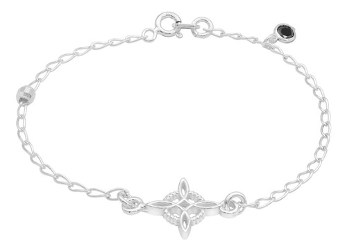 Pulsera Nudo De Bruja Bola Facetada Cristal Mujer Plata 925 Negro 18 Cm