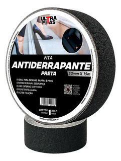 Fita Antiderrapante Ultra Fitas Preta para Rampas e Banheiro 15m X 50mm Piso Escorregadio e Segurança