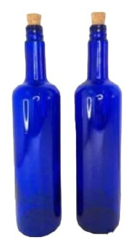 Botella Vidrio Azul Obscuro Con Corcho 750ml (2 Piezas)