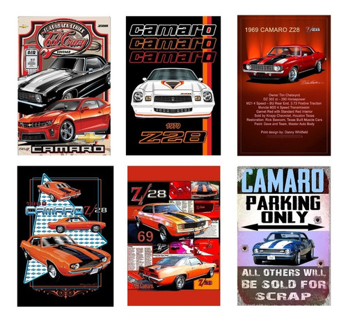 Carteles Metalicos Pack 6 Placas Auto Chevrolet Camaro 20x30