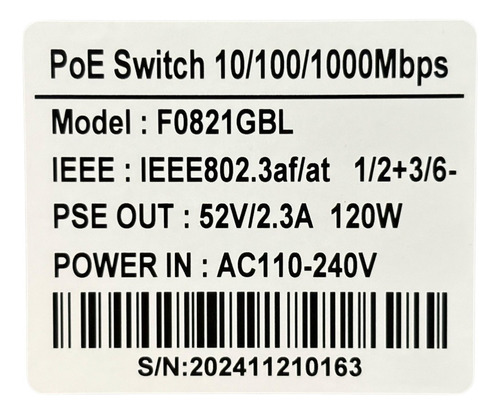 Switch Giga Suite 8portas Poe+ 2 Uplink 1 Sfp 10/100/1000