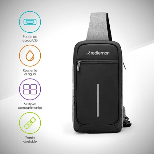 Imagen 2 de 8 de Mochila Antirrobo Redlemon Mini Impermeable Con Puerto Usb