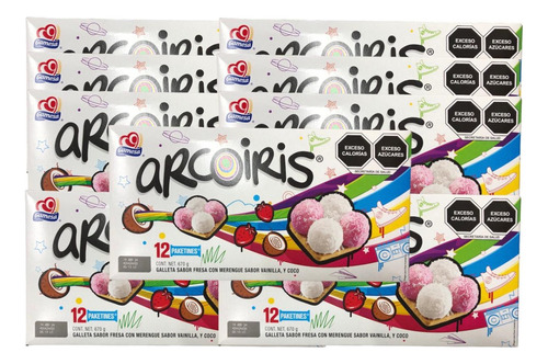 Galletas Arcoiris Bombón 12 Pack 72pz Fresa Vainilla Coco