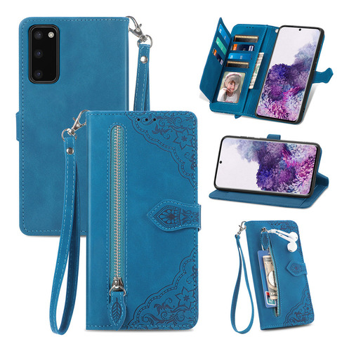 B Funda De Piel Con Estampado De Flores En Relieve Para