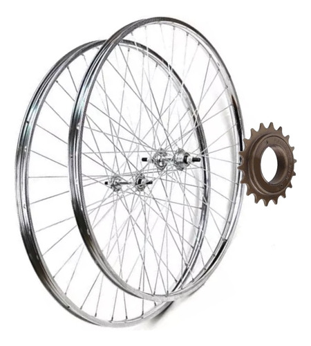 Par Ruedas Bicicleta 26 X 1 1/2 Acero Reforz. Con Piñon 18d Color Plateado