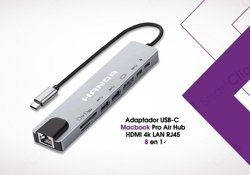 Imagen 4 de 10 de Adaptador Usb C Macbook Pro Air Hub Hdmi 4k Lan Rj45 8 En 1