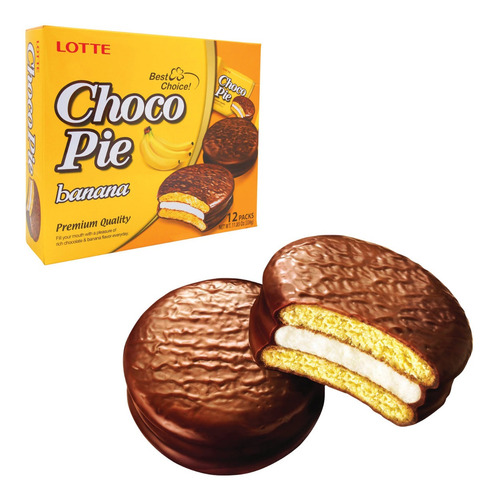 Imagen 2 de 6 de Choco Pie De Platano Caja Con 12 Pz Pastelito Coreano Banana