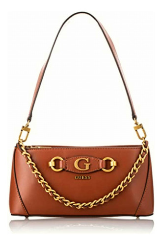 Guess Izzy Top Zip Shoulder Bag Whiskey Color Café Medio