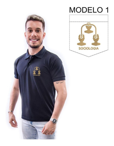 Camisa Polo Bordado Sociologia Masculina Preta Modelo 1