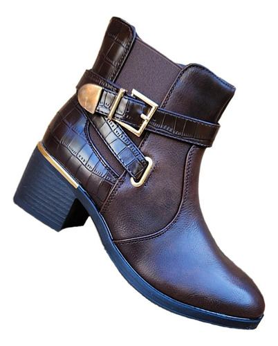 Botin Media Caña Cuero Pu Mujer Casual Otoño Invierno Marrón