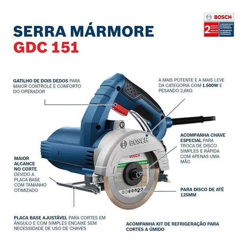Imagem 12 de 12 de Serra Mármore A Úmido Bosch Gdc 151 Titan 1500w