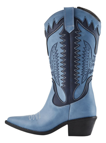 Bota Denim Azul 8004 Vaquera Cowboy Mujer Tacón Ancho Moda